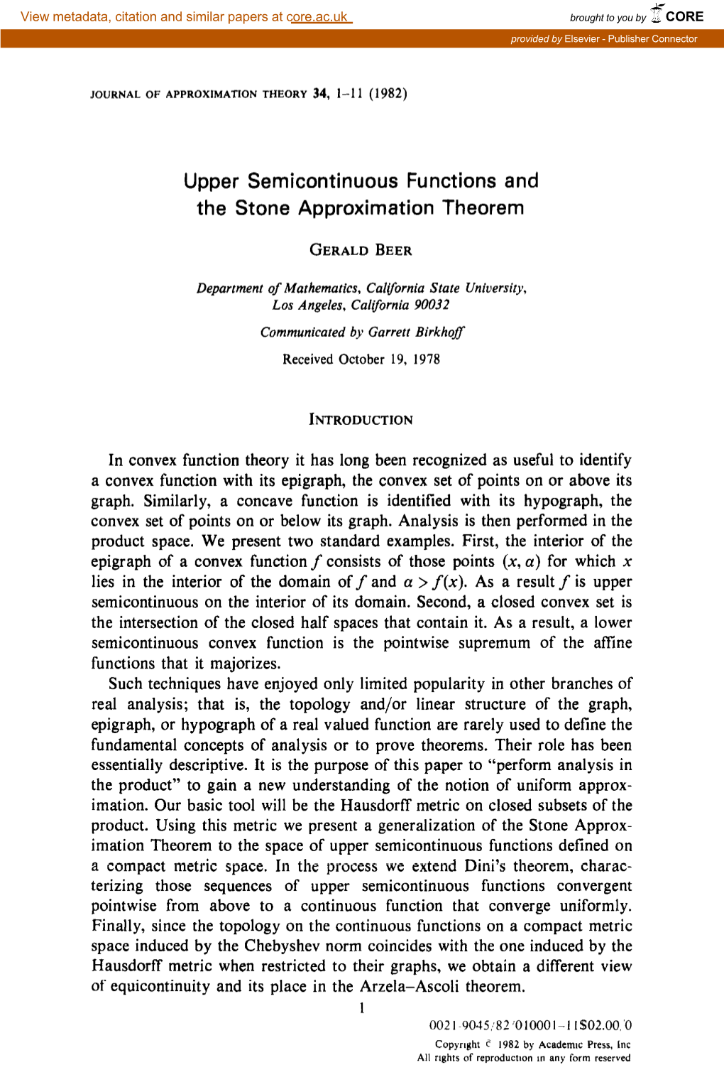 Upper Semicontinuous Functions and the Stone Approximation Theorem
