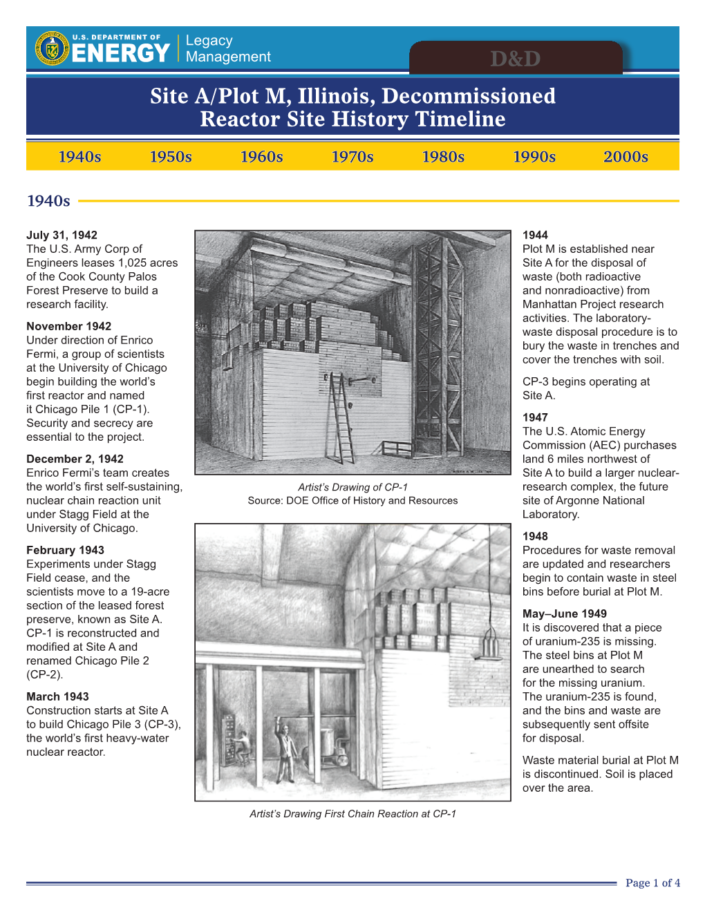 Site A/Plot M, Illinois, Decommissioned Reactor Site History Timeline