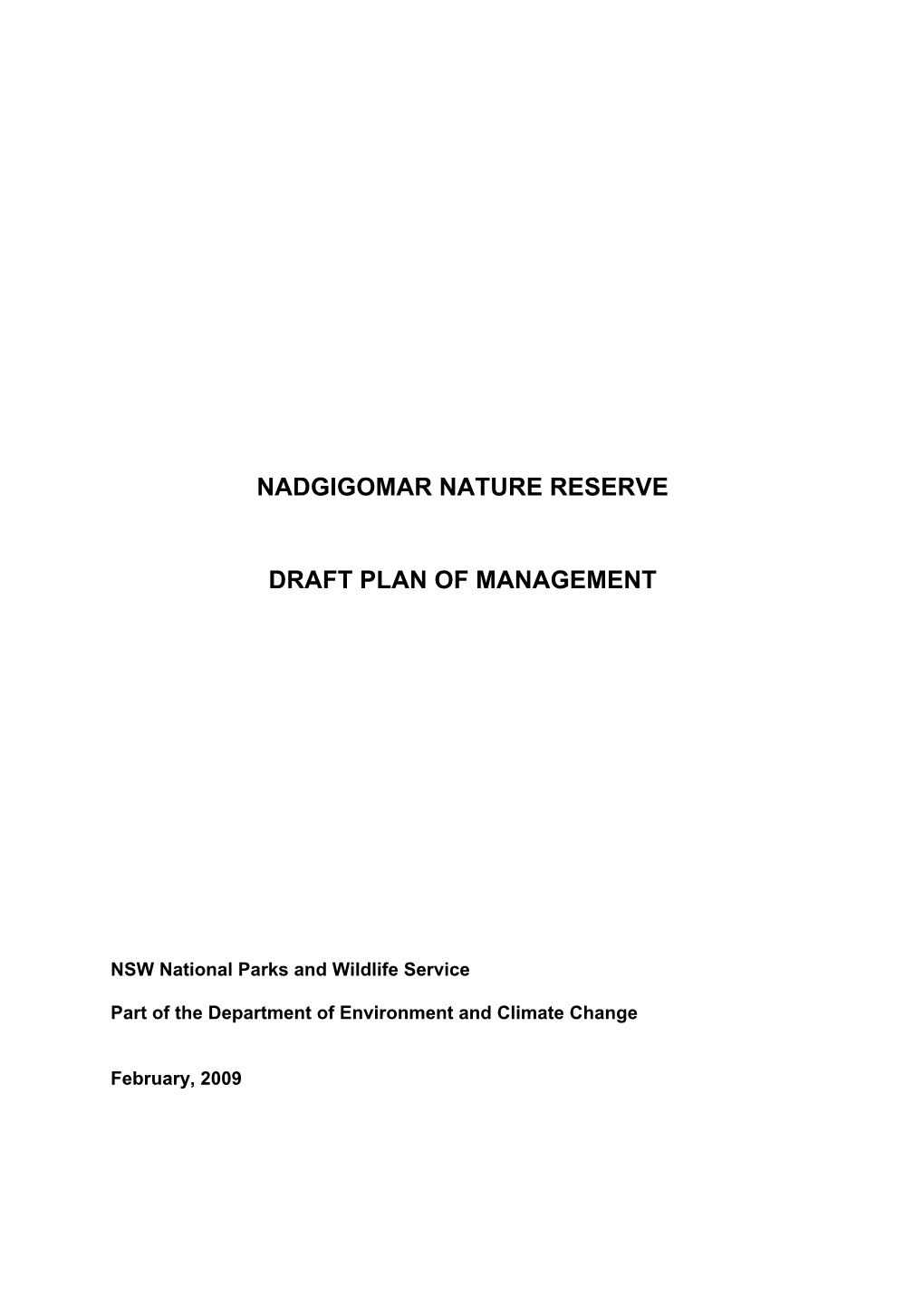 Nadgigomar Nature Reserve Draft Plan of Management