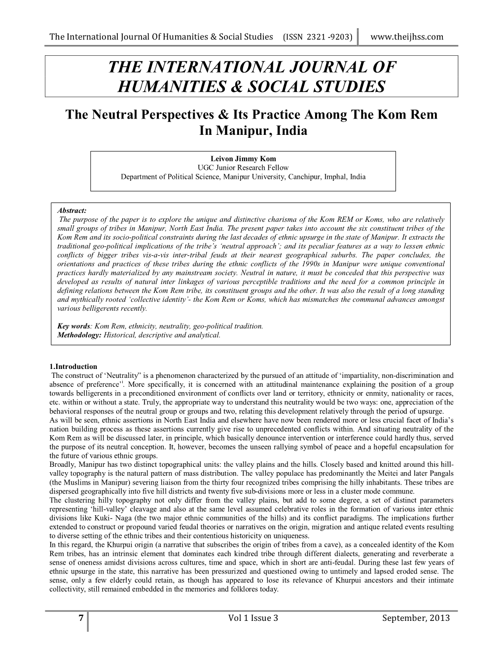 The International Journal of Humanities & Social Studies