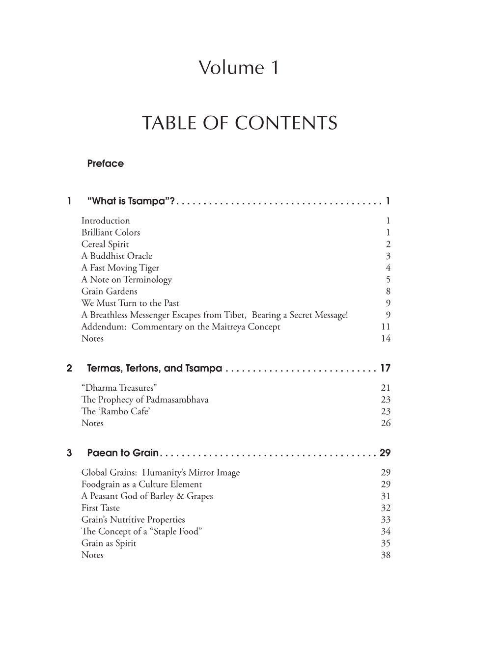 Volume 1 TABLE of CONTENTS