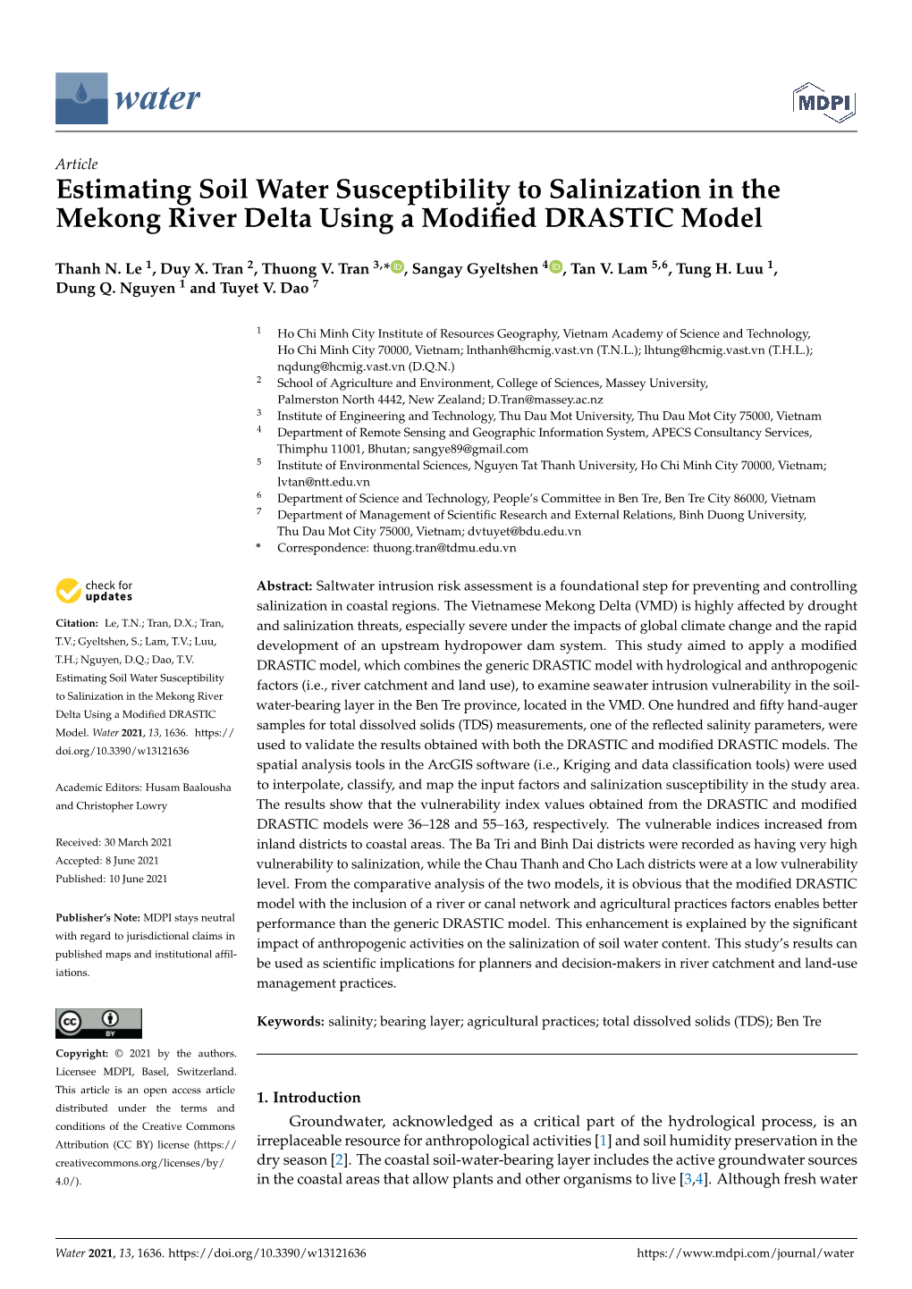 Estimating Soil Water Susceptibility to Salinization in the Mekong River Delta Using a Modiﬁed DRASTIC Model
