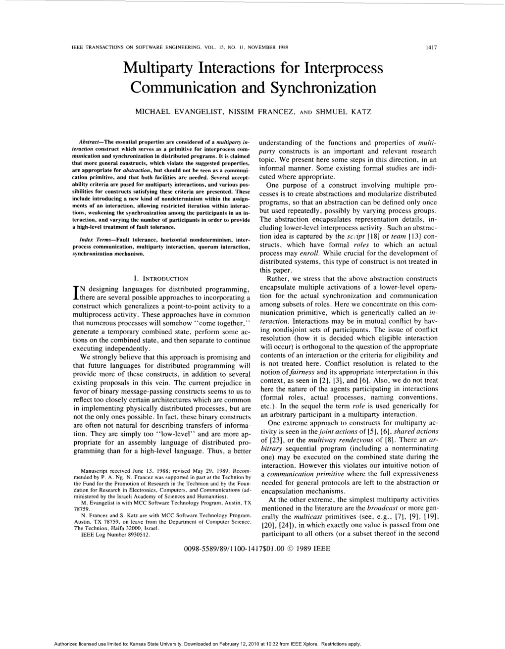 Multiparty Interactions for Interprocess Communication and Synchronization