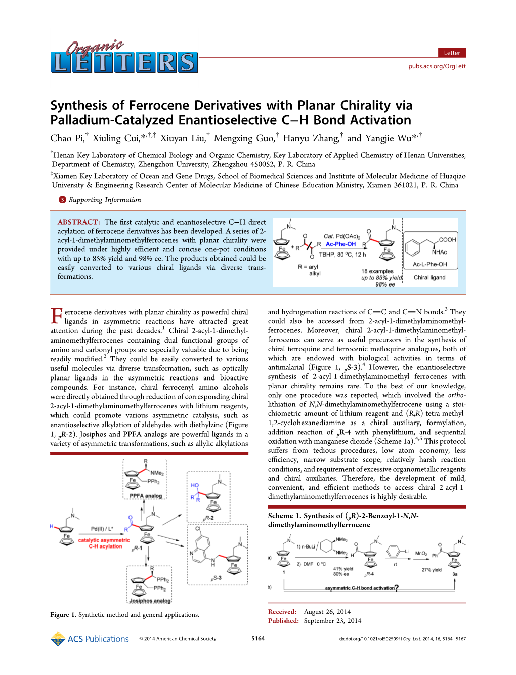 Synthesis of Ferrocene Derivatives with Planar Chirality Via Palladium