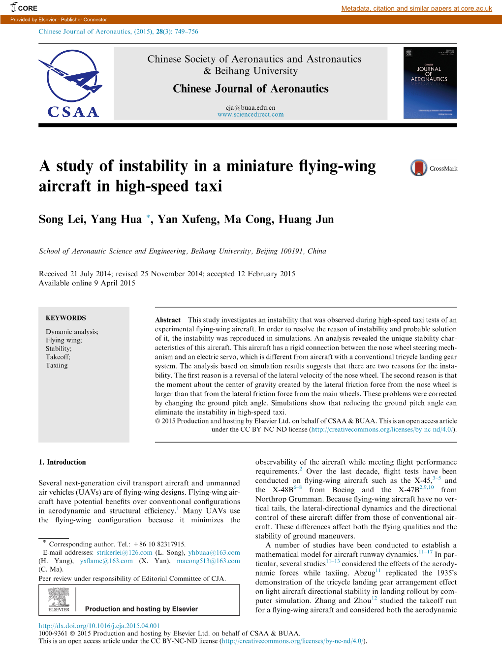 A Study of Instability in a Miniature Flying-Wing Aircraft in High