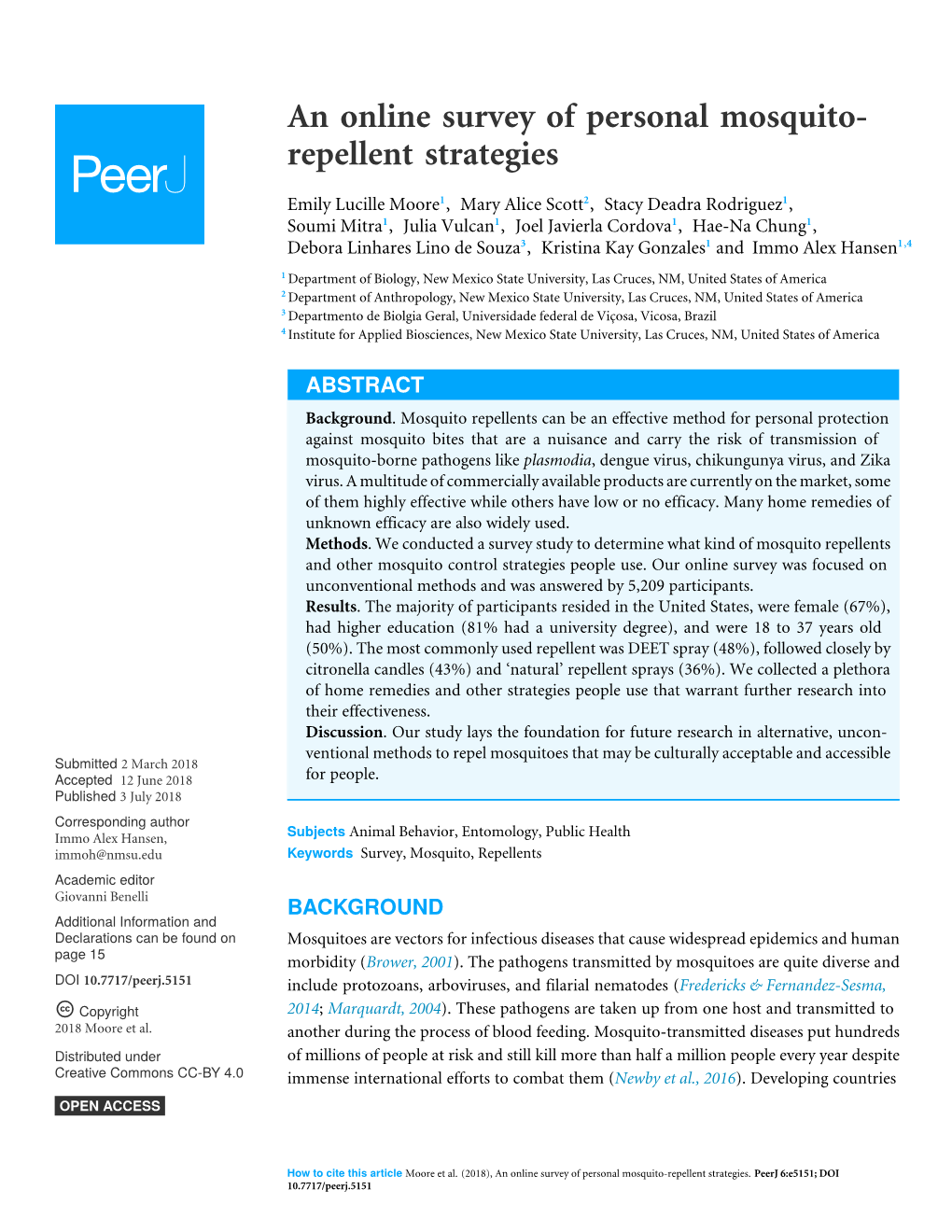 An Online Survey of Personal Mosquito- Repellent Strategies