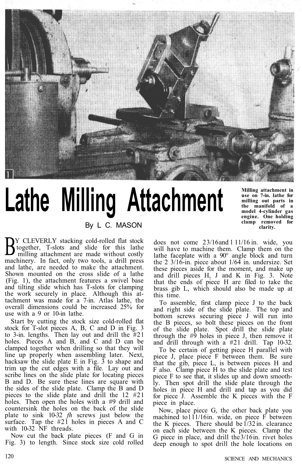 Lathe Milling Attachment Model 4-Cylinder Gas Engine