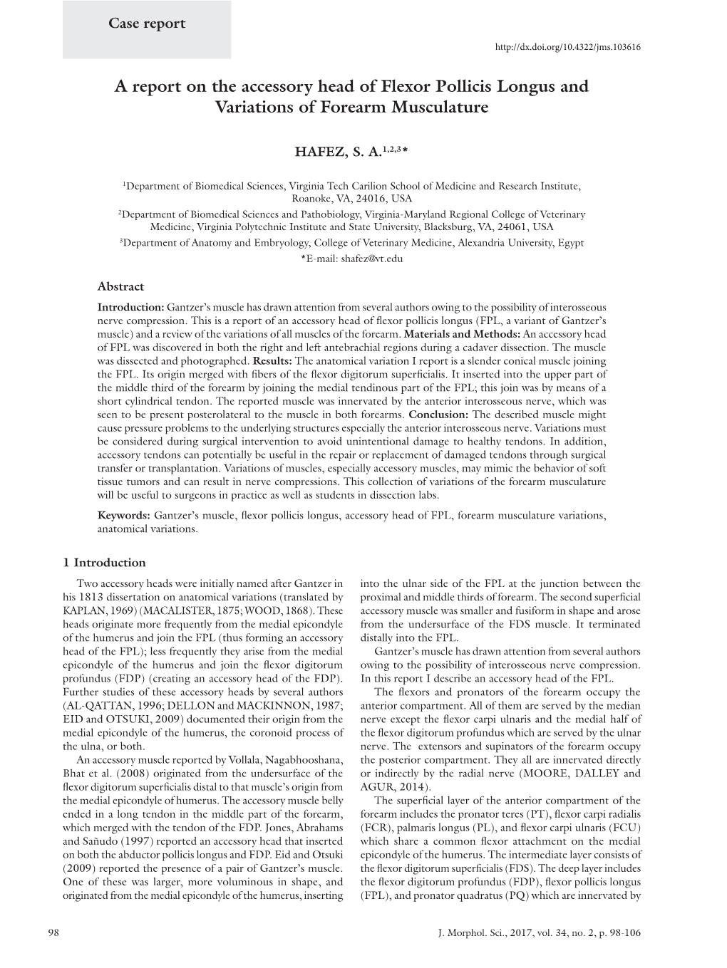 A Report on the Accessory Head of Flexor Pollicis Longus and Variations of Forearm Musculature