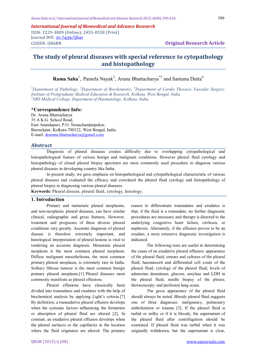 The Study of Pleural Diseases with Special Reference to Cytopathology and Histopathology