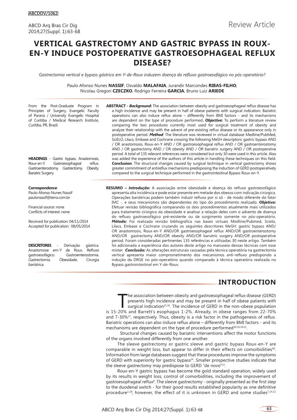 Vertical Gastrectomy and Gastric Bypass in Roux-En-Y Induce Postoperative Gastroesophageal Reflux Disease?