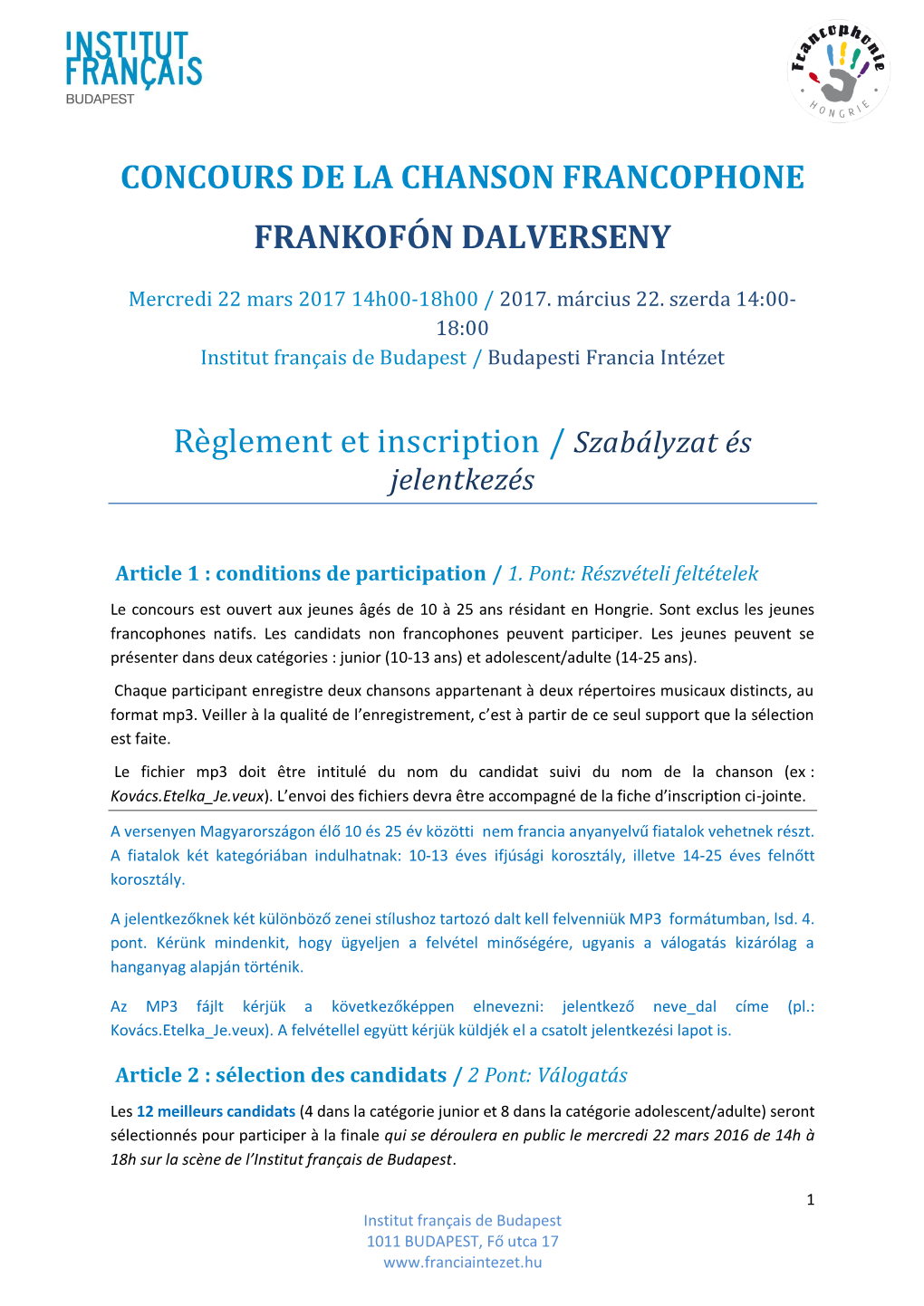 Concours De La Chanson Francophone Frankofón Dalverseny