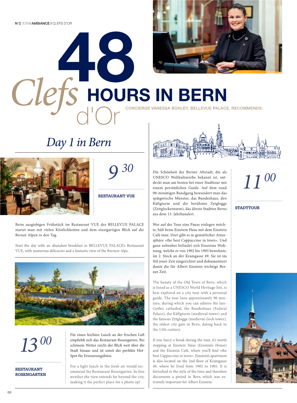 HOURS in BERN Clefsd'or CONCIERGE VANESSA BOHLEY, BELLEVUE PALACE, RECOMMENDS: Day 1 in Bern