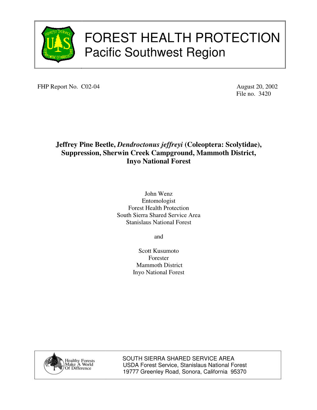 Jeffrey Pine Beetle Suppression, Sherwin