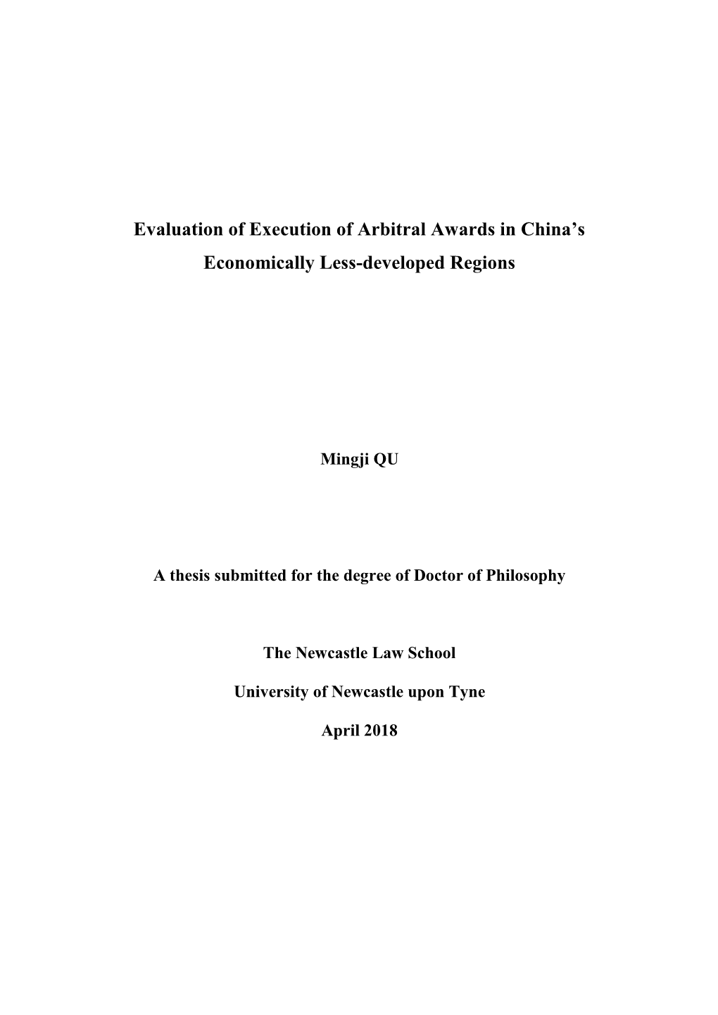 Evaluation of Execution of Arbitral Awards in China's Economically Less-Developed Regions