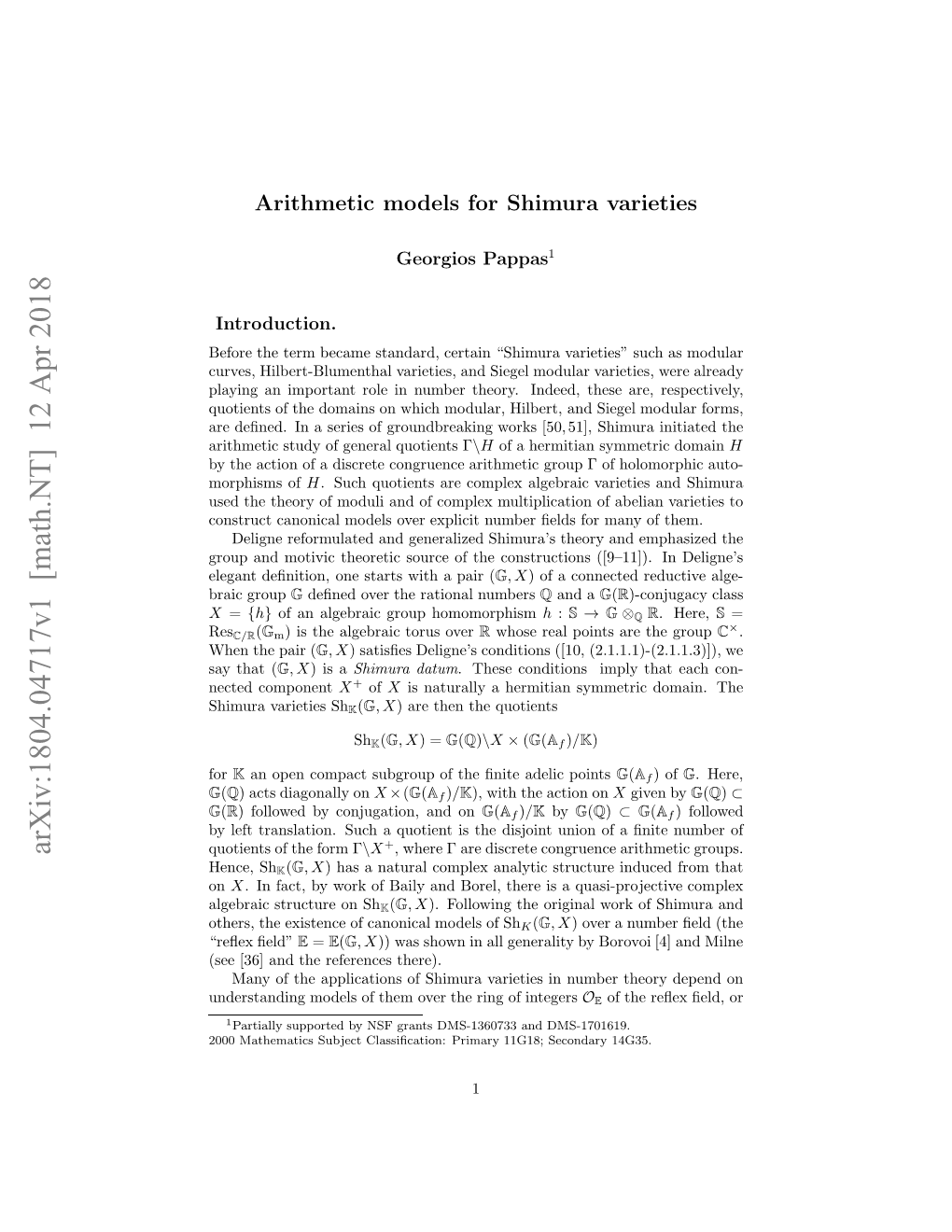 Arithmetic Models for Shimura Varieties