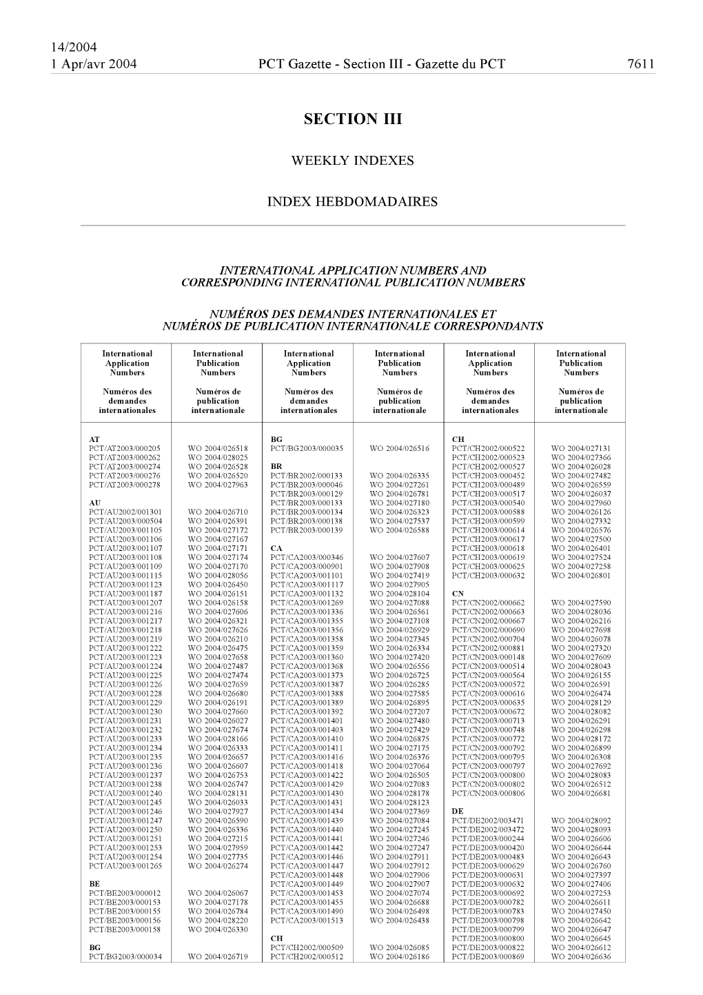 PCT Gazette, Weekly Issue No. 14, 2004