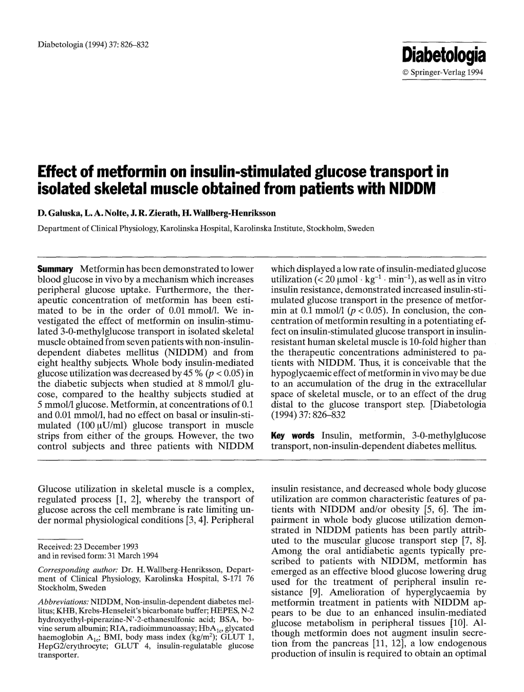 Effect of Metformin on Insulin-Stimulated Glucose Transport in Isolated Skeletal Muscle Obtained from Patients with NIDDM