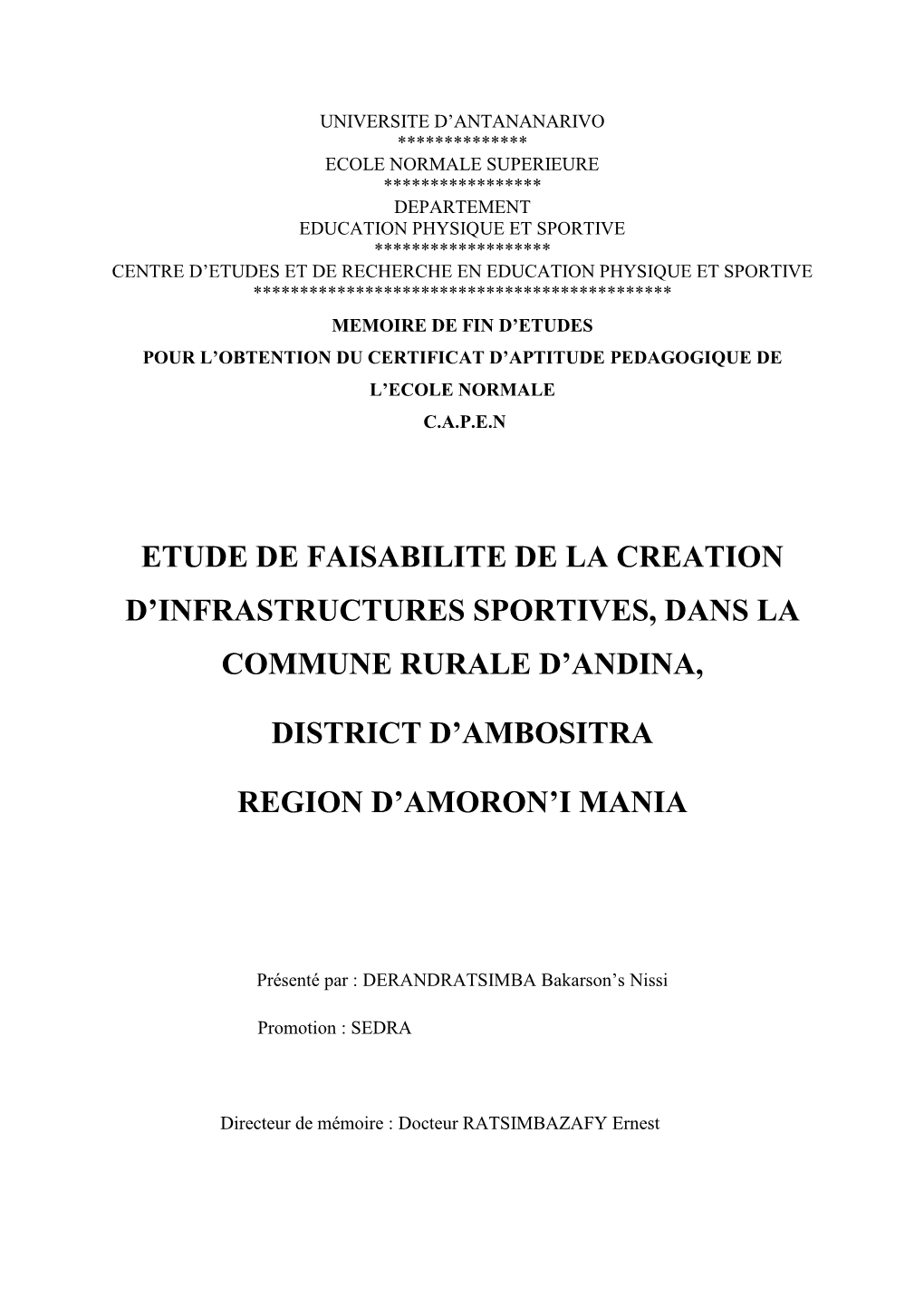 Etude De Faisabilite De La Creation D'infrastructures