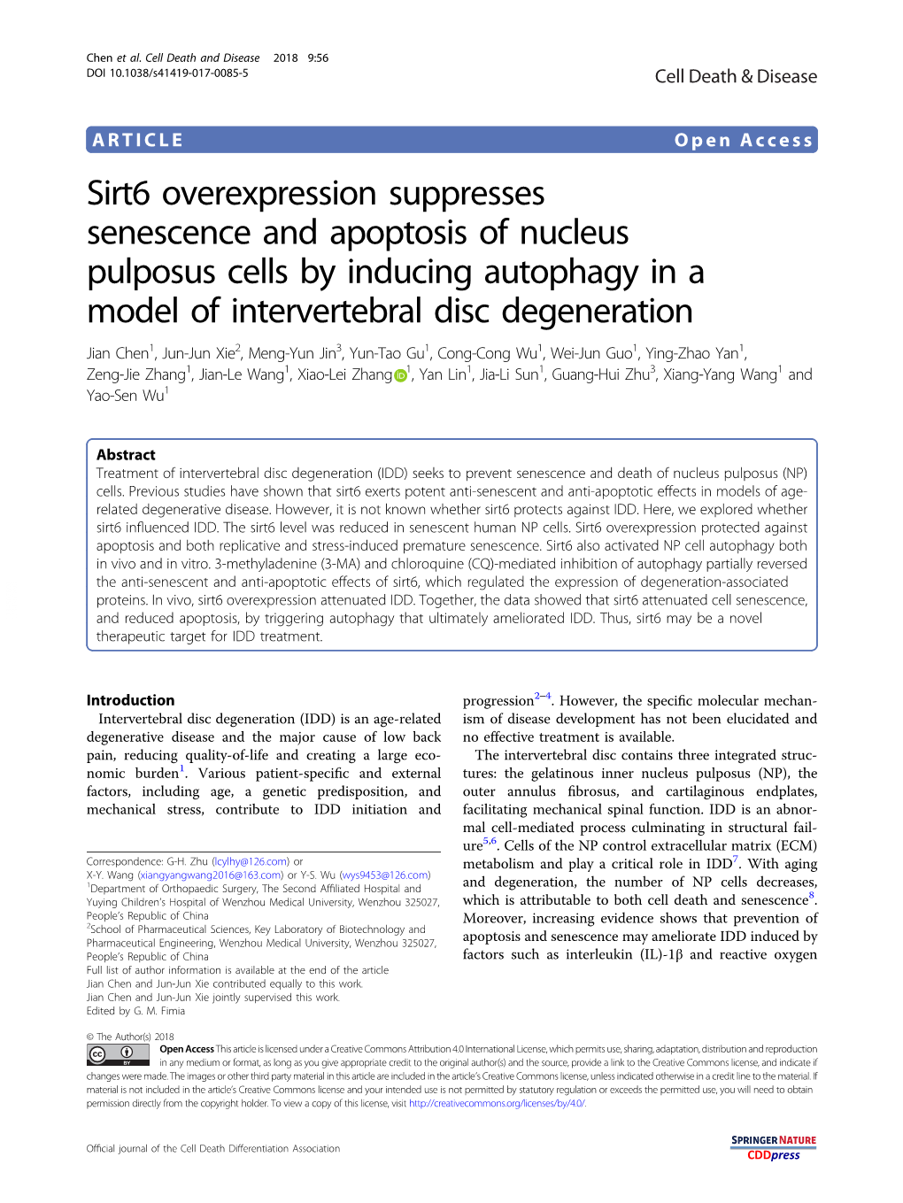 Sirt6 Overexpression Suppresses Senescence and Apoptosis Of