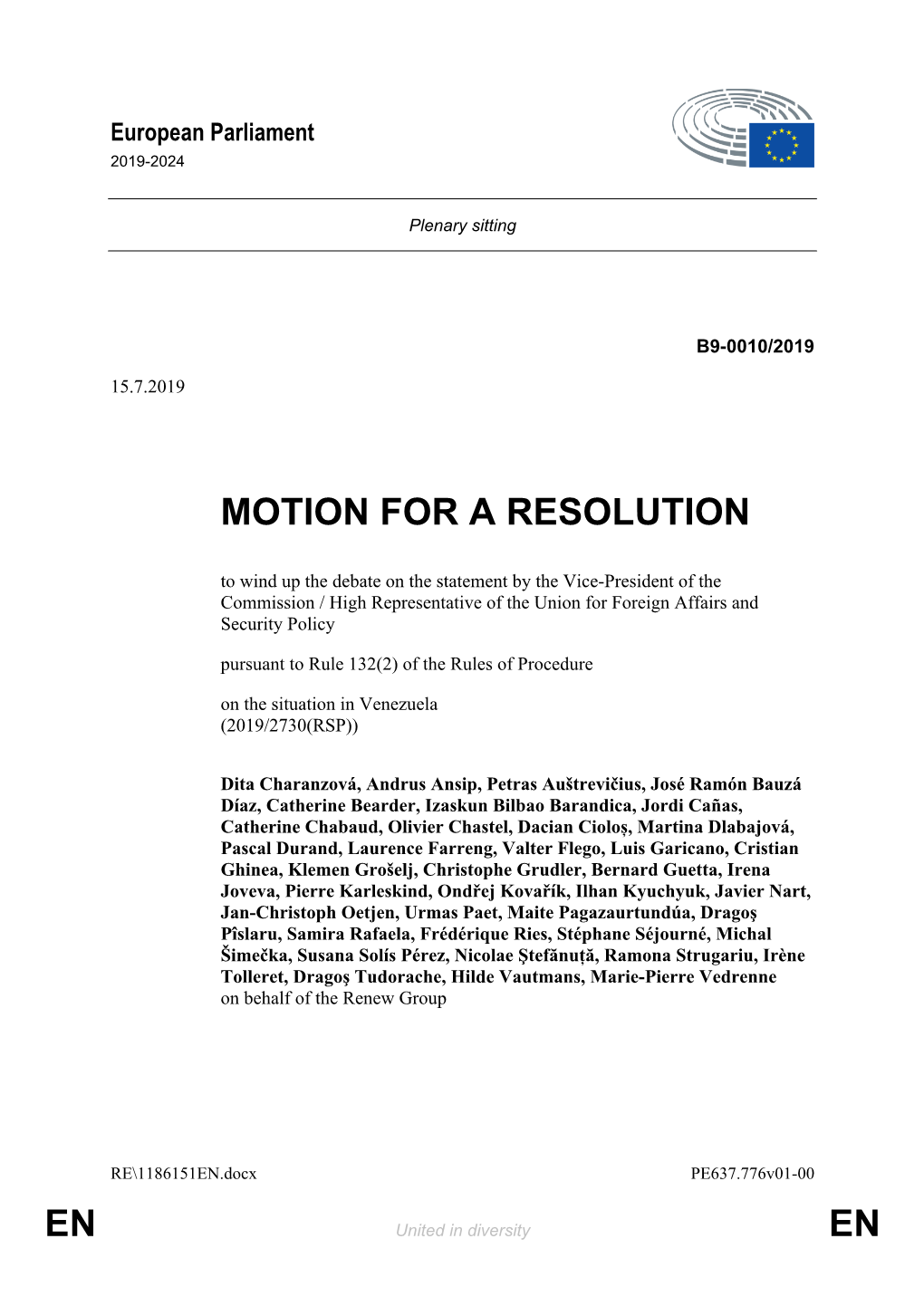 En En Motion for a Resolution