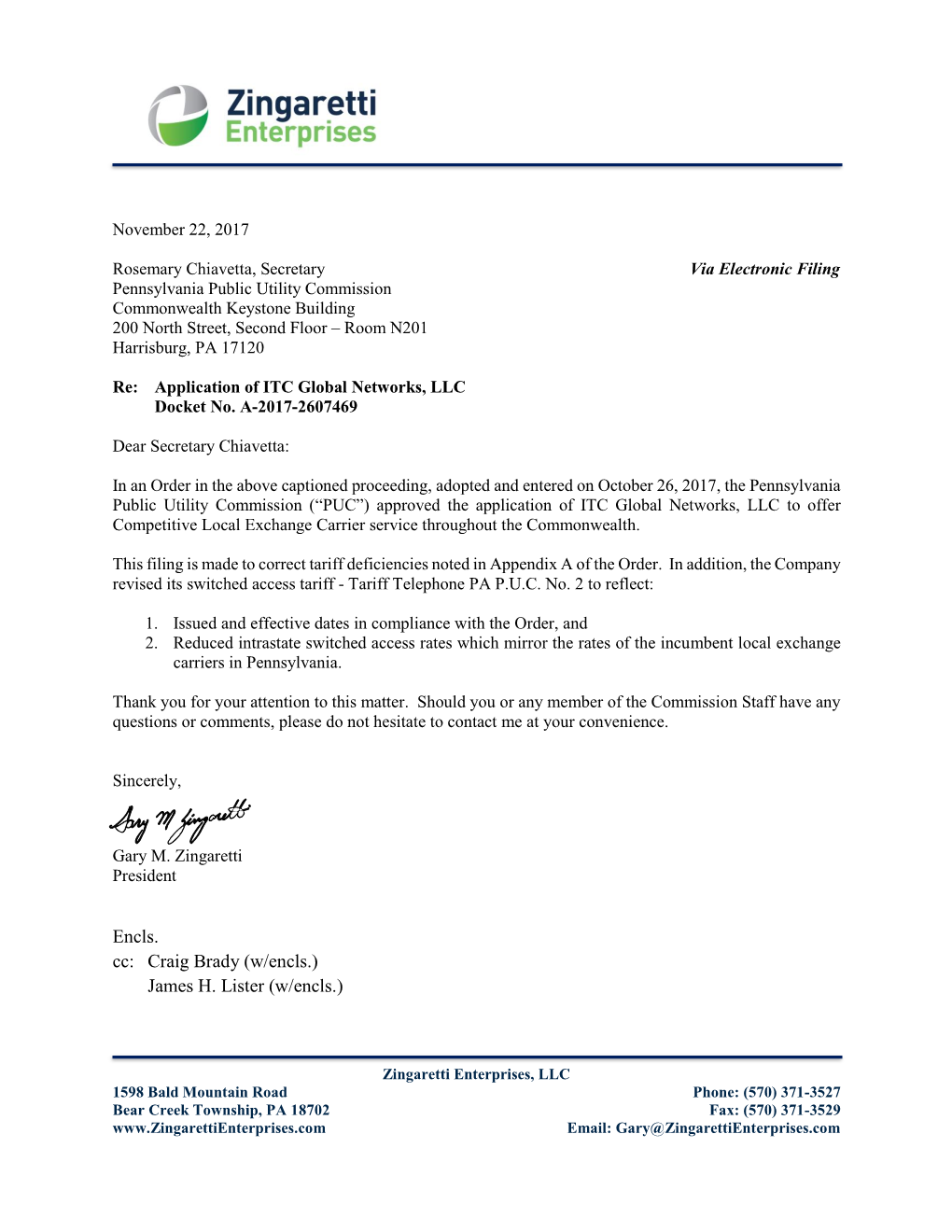 Tariff Deficiencies Noted in Appendix a of the Order