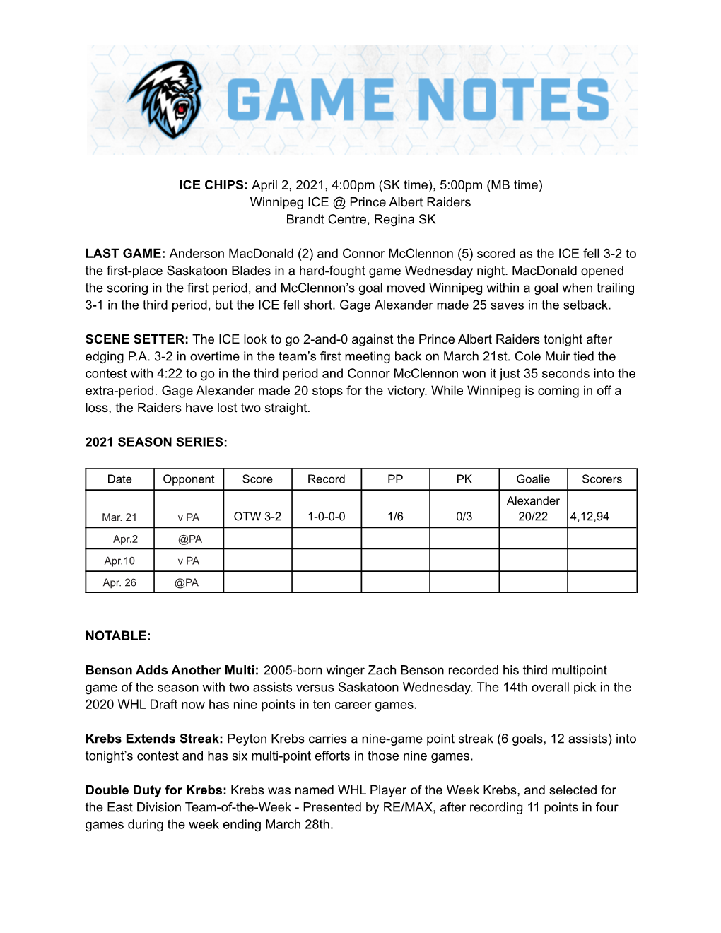 Game Notes, Full Package