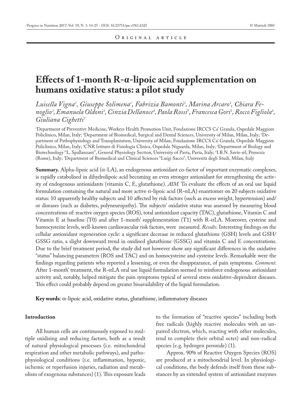 Effects of 1-Month R-Α-Lipoic Acid Supplementation