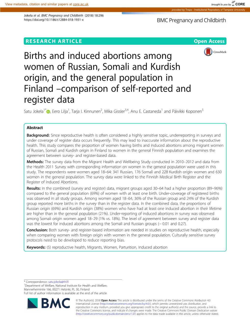 Births and Induced Abortions Among Women of Russian, Somali