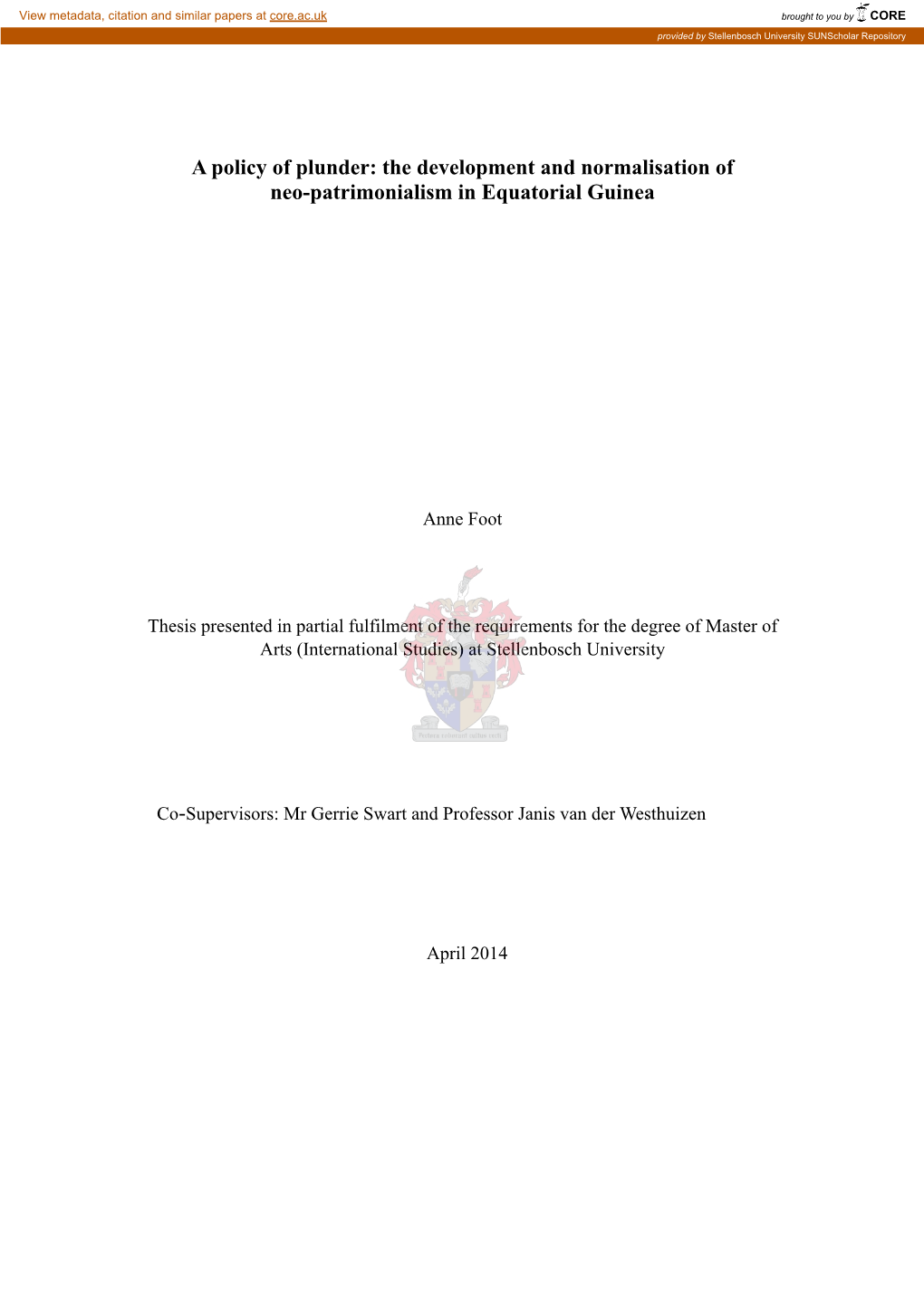 The Development and Normalisation of Neo-Patrimonialism in Equatorial Guinea