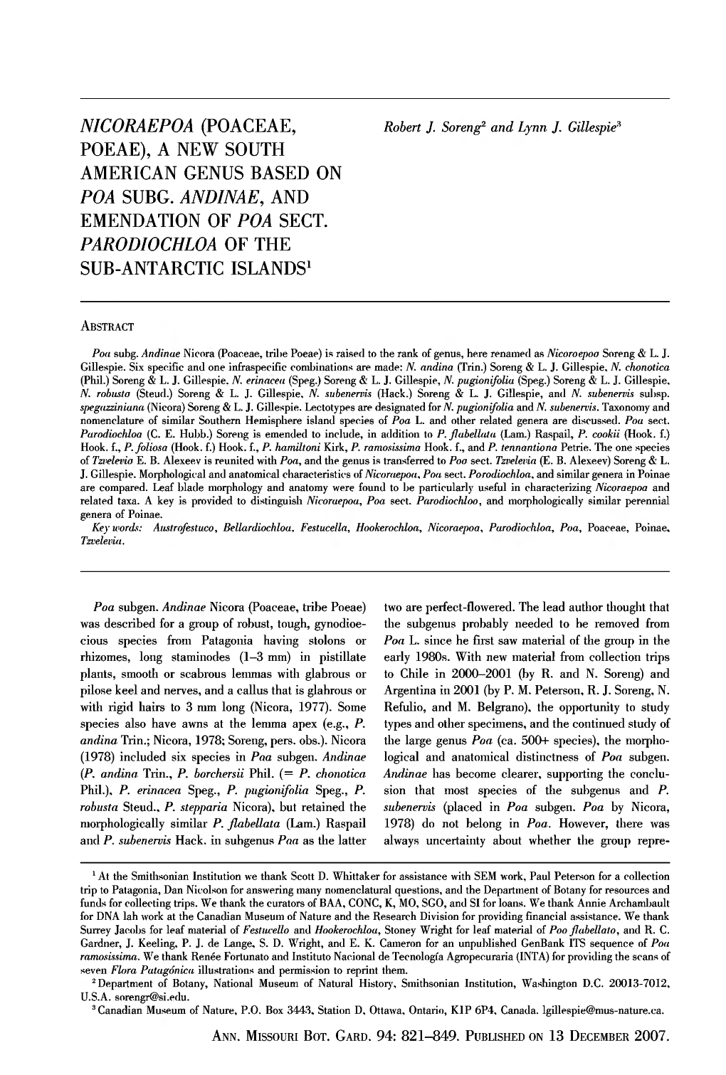 Poeae), a New South American Genus Based on Poa Subg