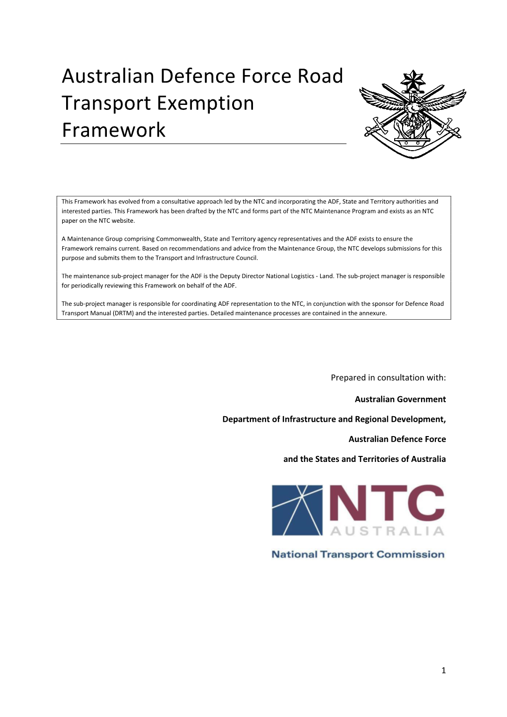 Australian Defence Force Road Transport Exemption Framework