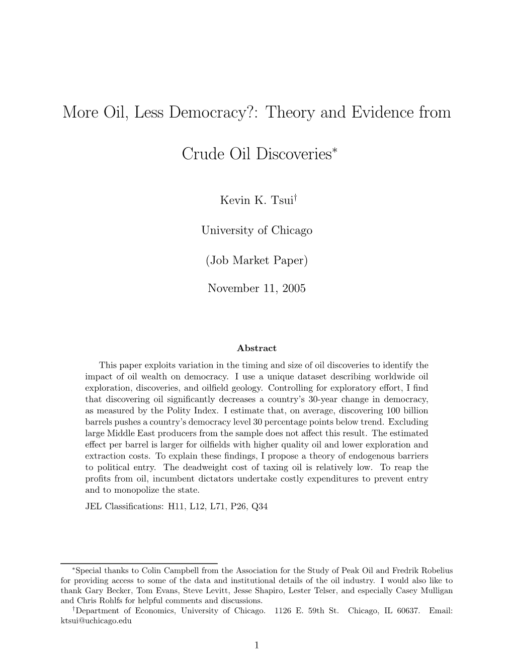 More Oil, Less Democracy?: Theory and Evidence from Crude Oil