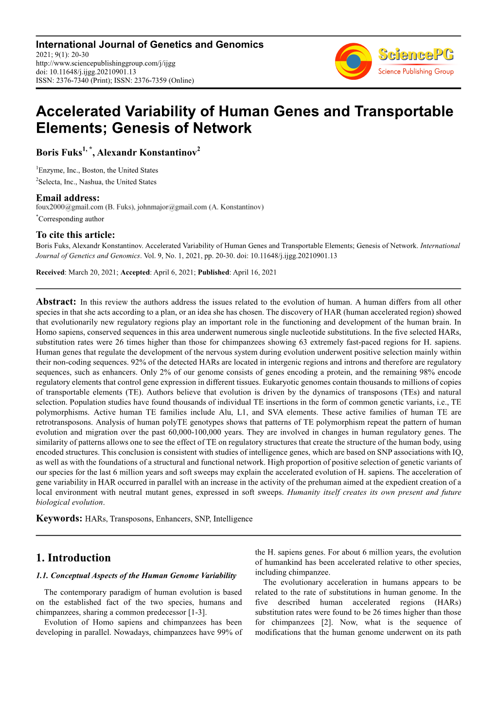 Accelerated Variability of Human Genes and Transportable Elements; Genesis of Network