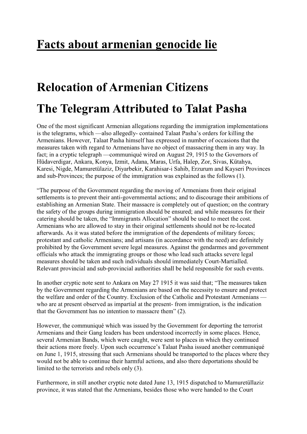 Facts About Armenian Genocide Lie Relocation of Armenian Citizens