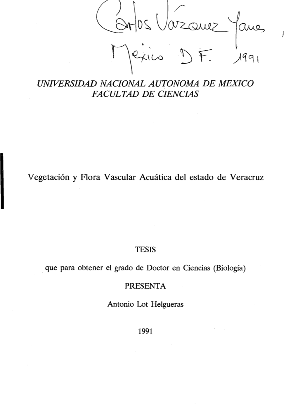 Unwersidad Nacional Autonoma De Mexico Facultad De Ciencias