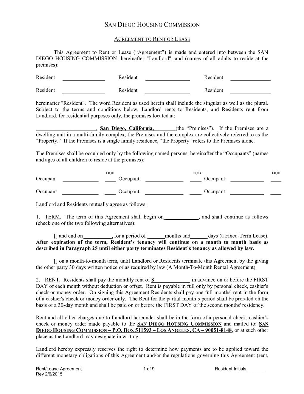 SDHC Lease Agreement