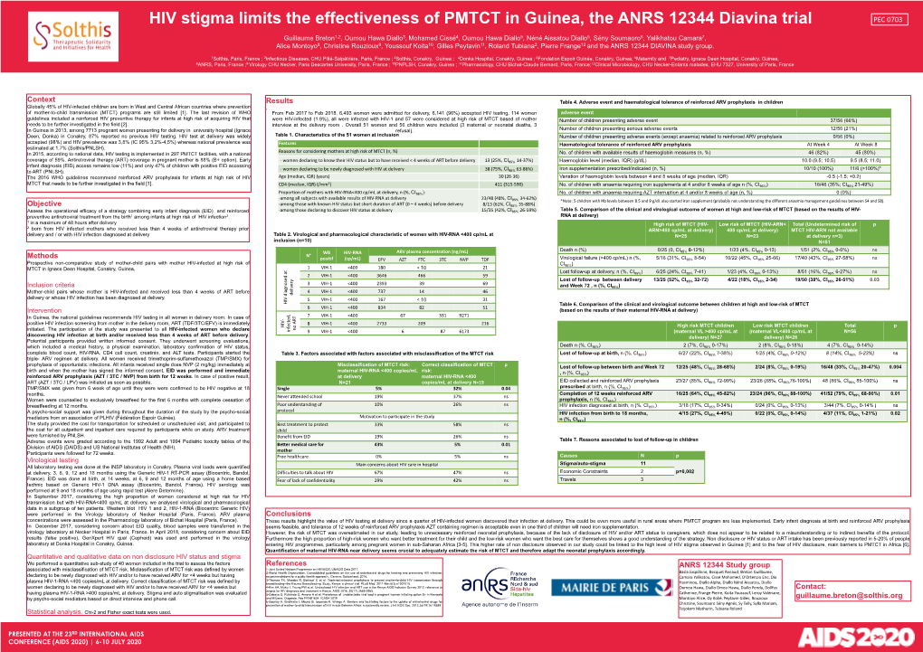 HIV Stigma Limits the Effectiveness of PMTCT in Guinea, the ANRS 12344 Diavina Trial
