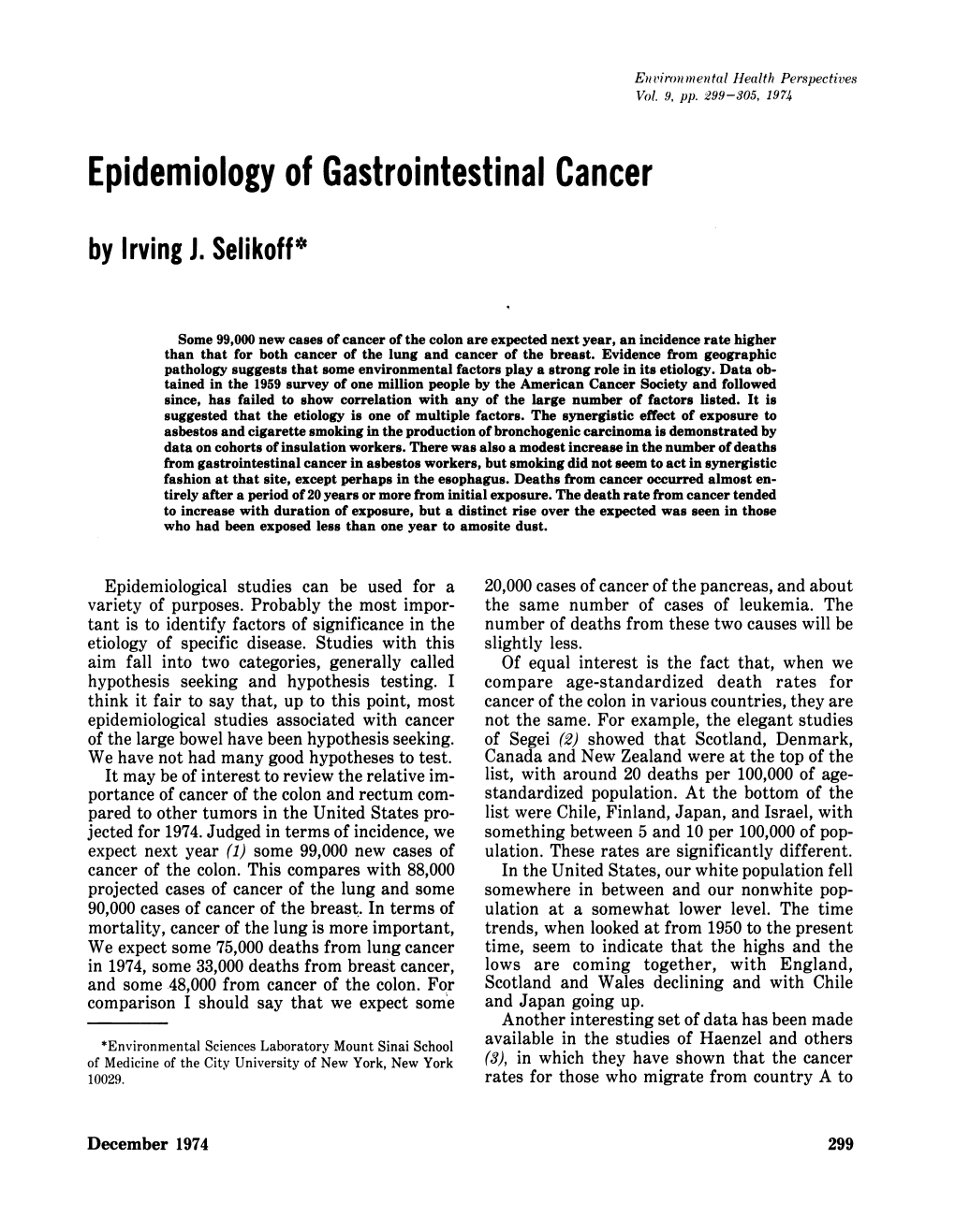 Epidemiology of Gastrointestinal Cancer by Irving J