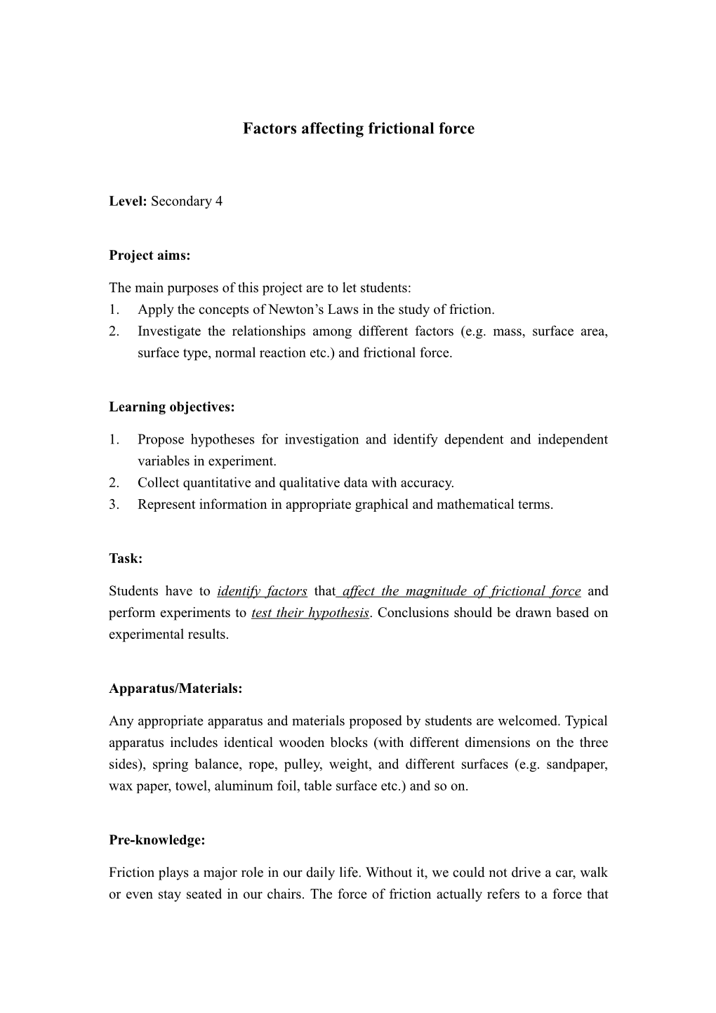 Factors Affecting Frictional Force