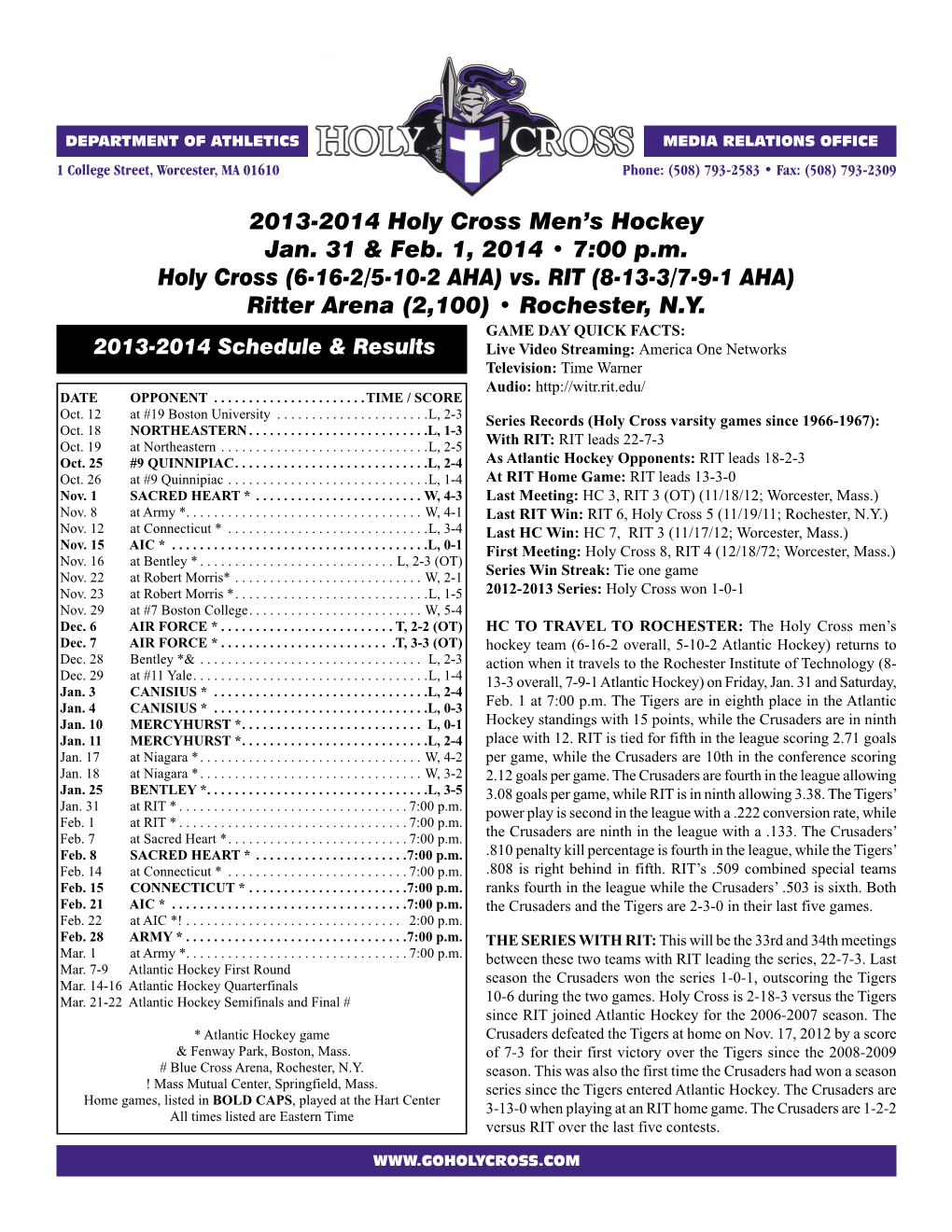 Holy Cross Game Notes