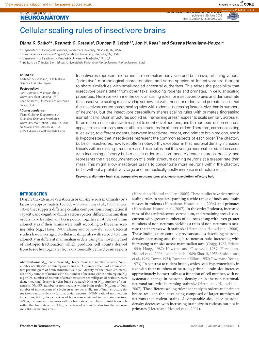 Cellular Scaling Rules of Insectivore Brains