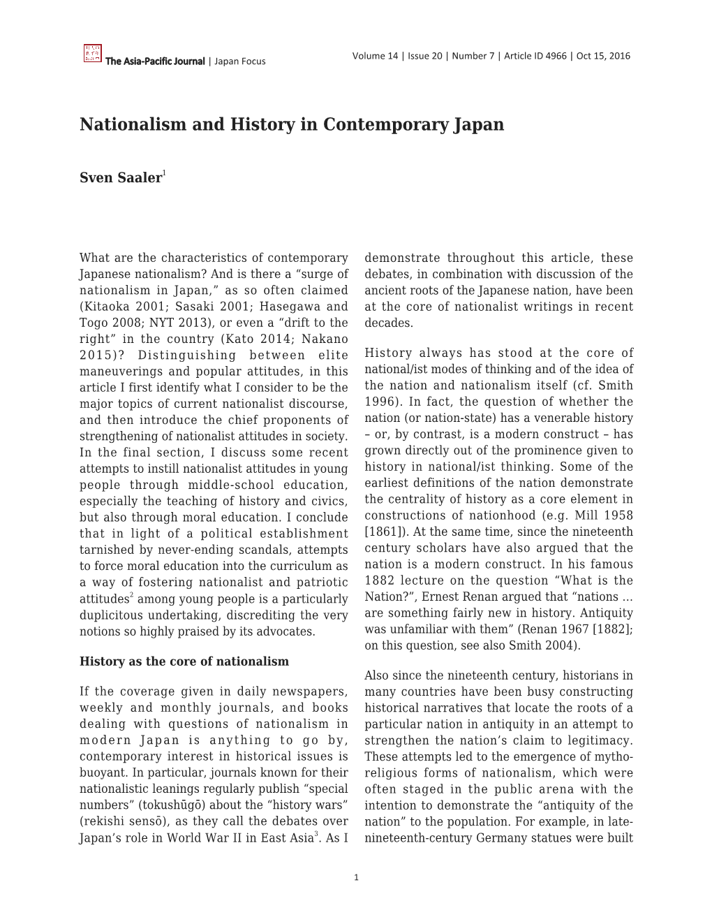 Nationalism and History in Contemporary Japan