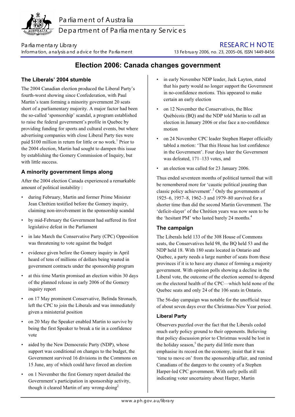 Election 2006: Canada Changes Government