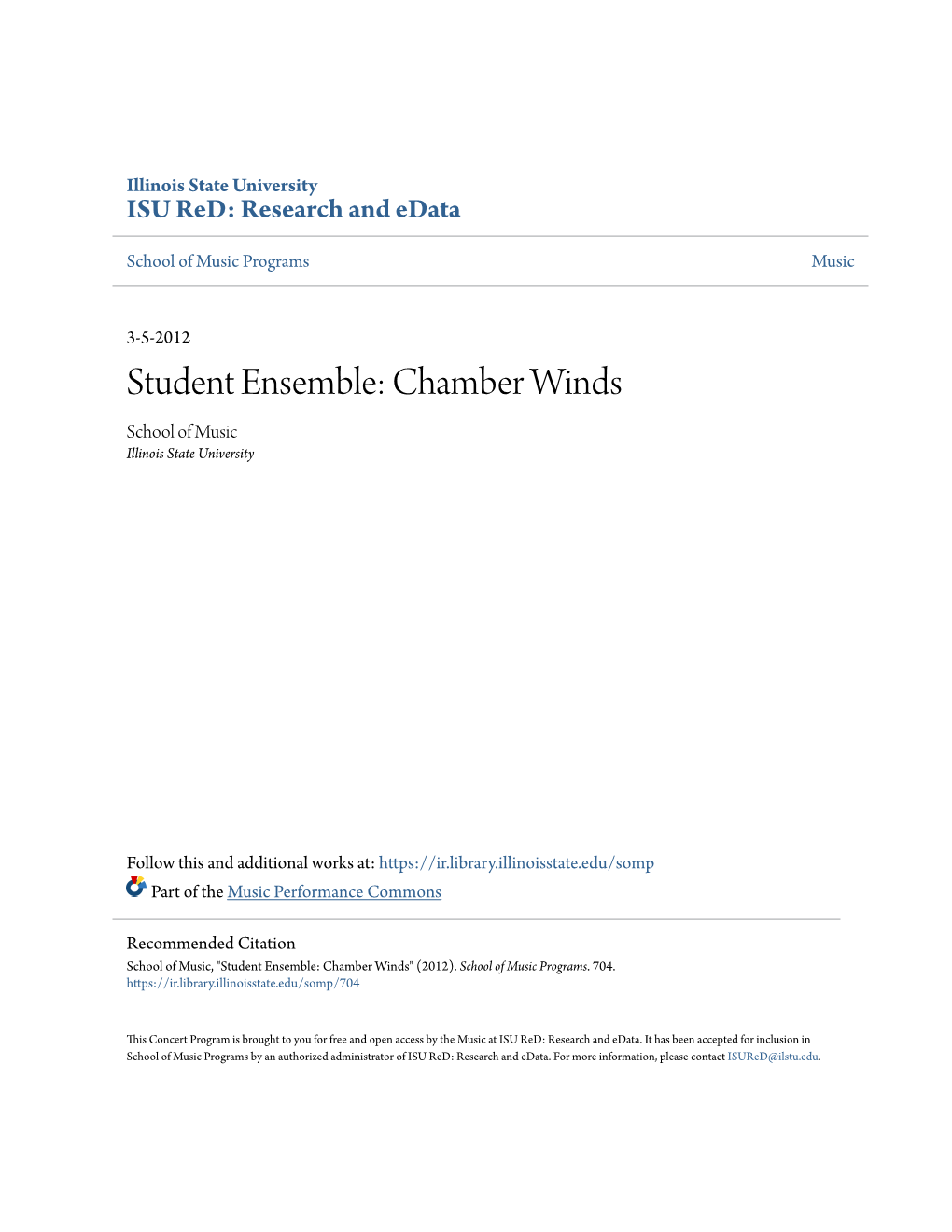 Student Ensemble: Chamber Winds School of Music Illinois State University