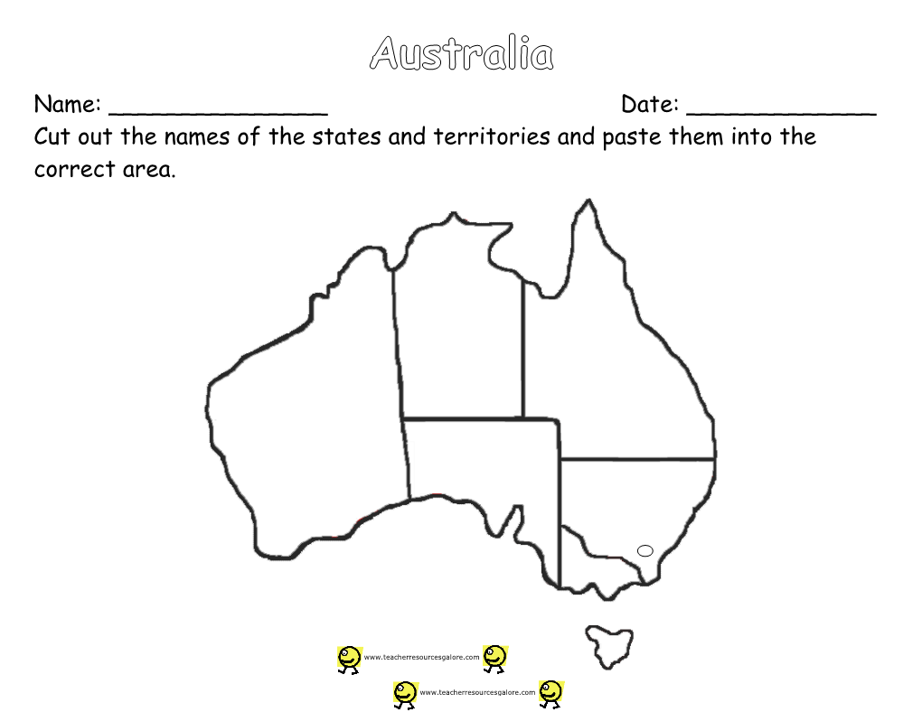 Cut out the Names of the States and Territories and Paste Them Into the Correct Area