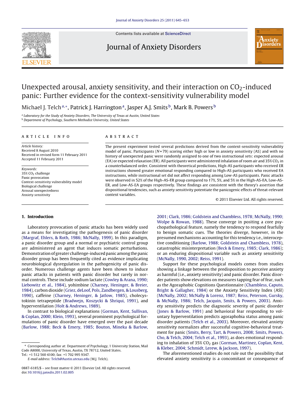 Unexpected Arousal, Anxiety Sensitivity, and Their Interaction on CO2-Induced Panic: Further Evidence for the Context-Sensitivity Vulnerability Model