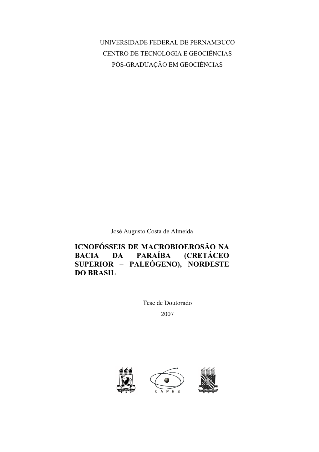 Icnofósseis De Macrobioerosão Na Bacia Da Paraíba (Cretáceo Superior – Paleógeno), Nordeste Do Brasil