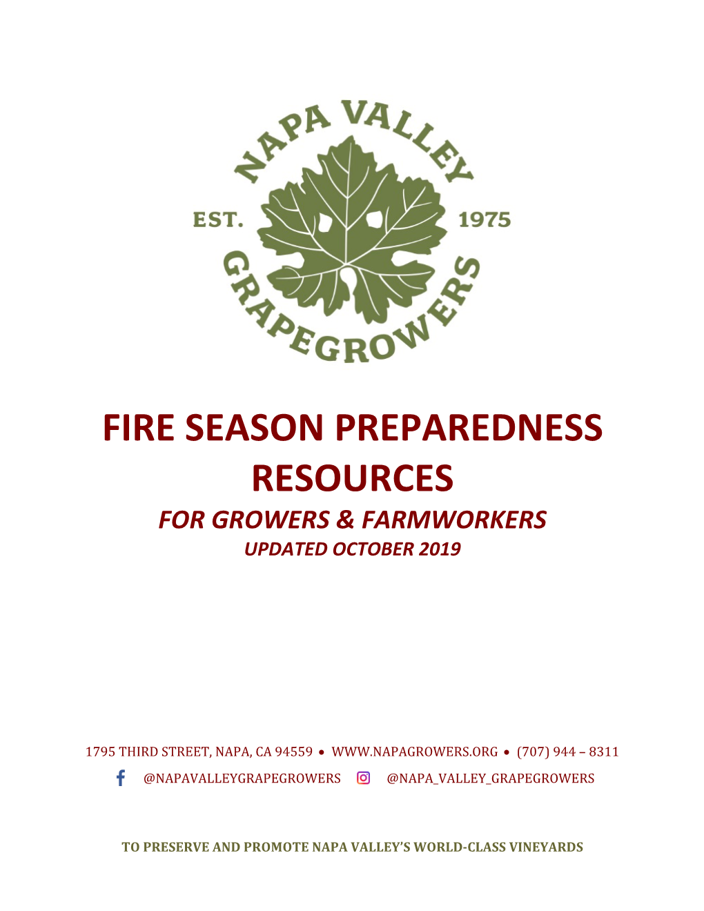 Fire Season Preparedness Resources for Growers & Farmworkers Updated October 2019