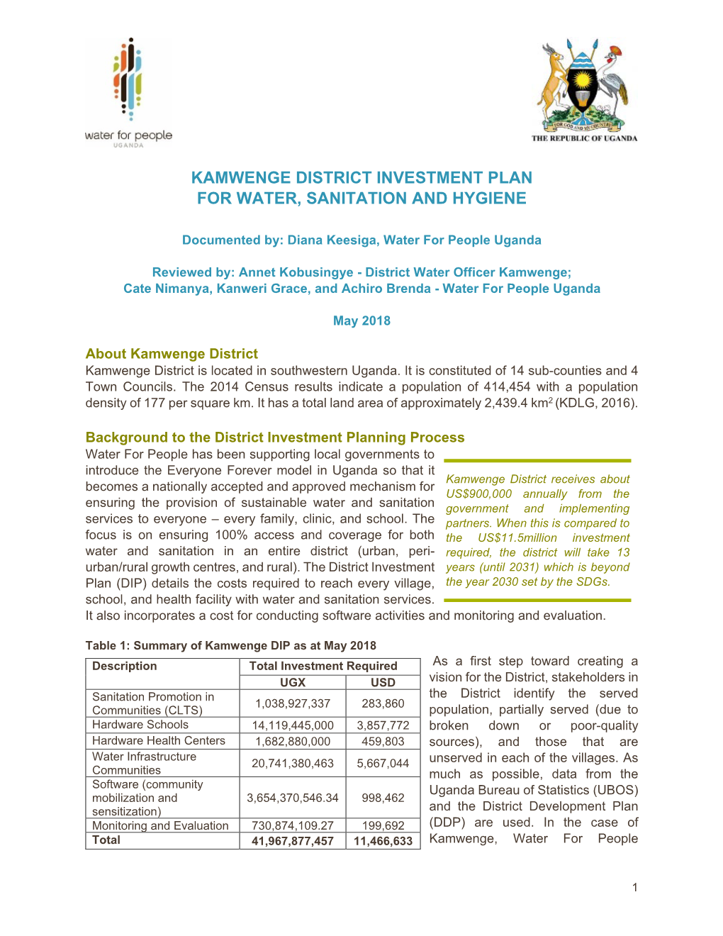 District Investment Planning in Kamwenge – Uganda
