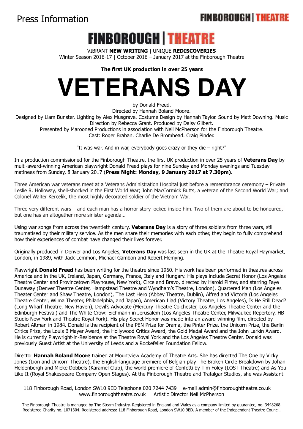 VETERANS DAY by Donald Freed